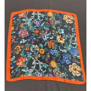 Vintage Botanical Silk Square Scarf With Vibrant Floral Print And Orange Border